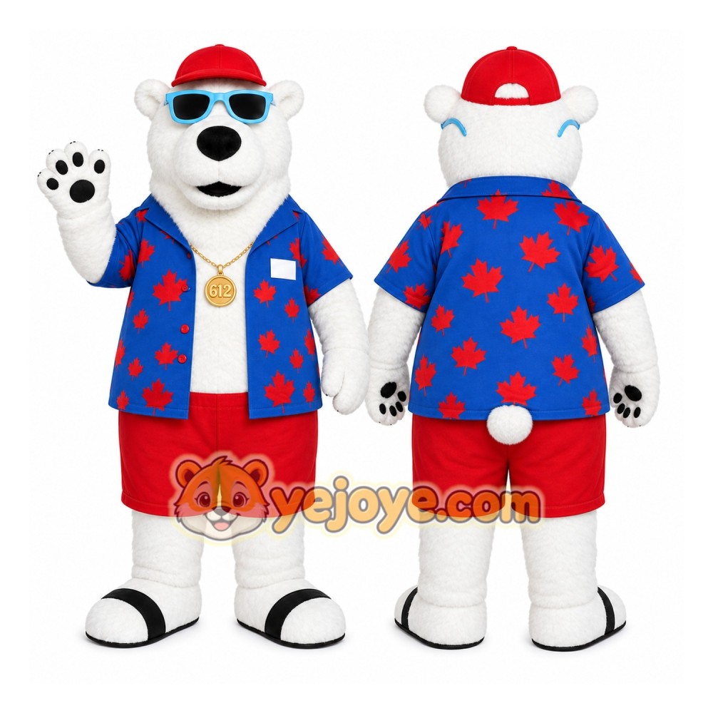 White Bear Mascot Costume with Custom Logo White Bear Mascot Costume with Custom Logo
