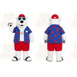 White Bear Mascot Costume with Custom Logo