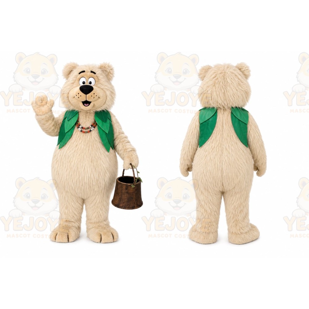 Beige Bear Mascot Costume with Custom Logo
