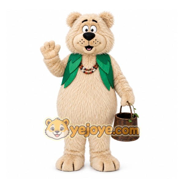 Beige Bear Mascot Costume with Custom Logo