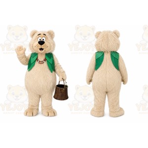 Beige Bear Mascot Costume with Custom Logo