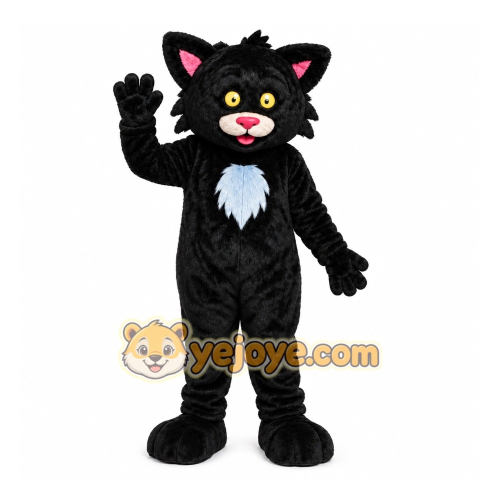 Black Cat Mascot Costume with Custom Logo Black Cat Mascot Costume with Custom Logo