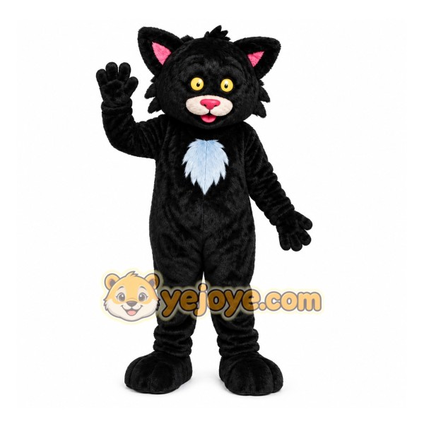 Black Cat Mascot Costume with Custom Logo