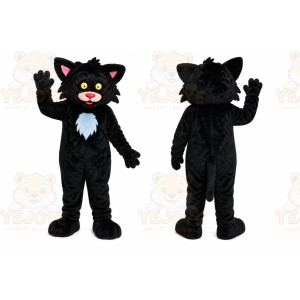 Black Cat Mascot Costume with Custom Logo
