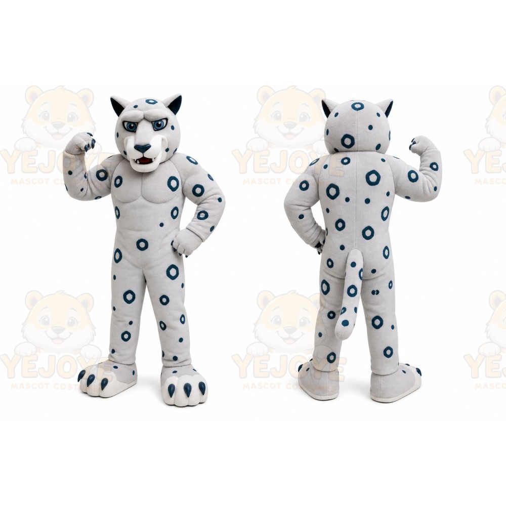 White Cougar Mascot Costume with Custom Logo