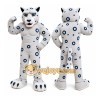 White Spotted Big Cat Mascot Costume with Custom Logo