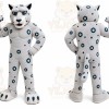 White Cougar Mascot Costume with Custom Logo
