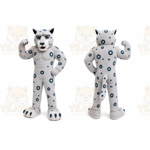 White Cougar Mascot Costume with Custom Logo