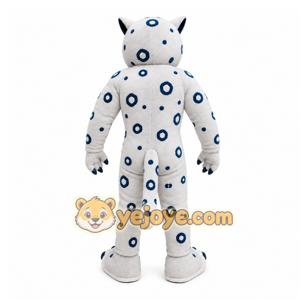 White Spotted Big Cat Mascot Costume with Custom Logo