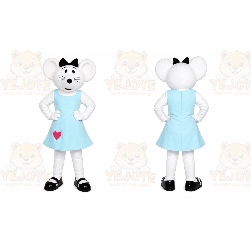 White Mouse Mascot Costume with Custom Logo