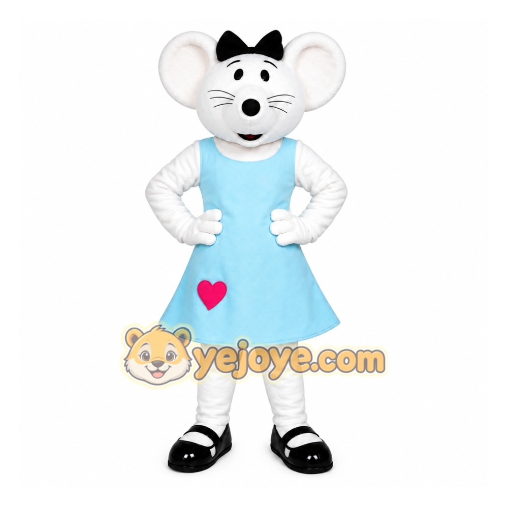 White Mouse Mascot Costume with Custom Logo