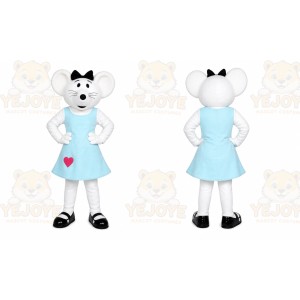 White Mouse Mascot Costume with Custom Logo