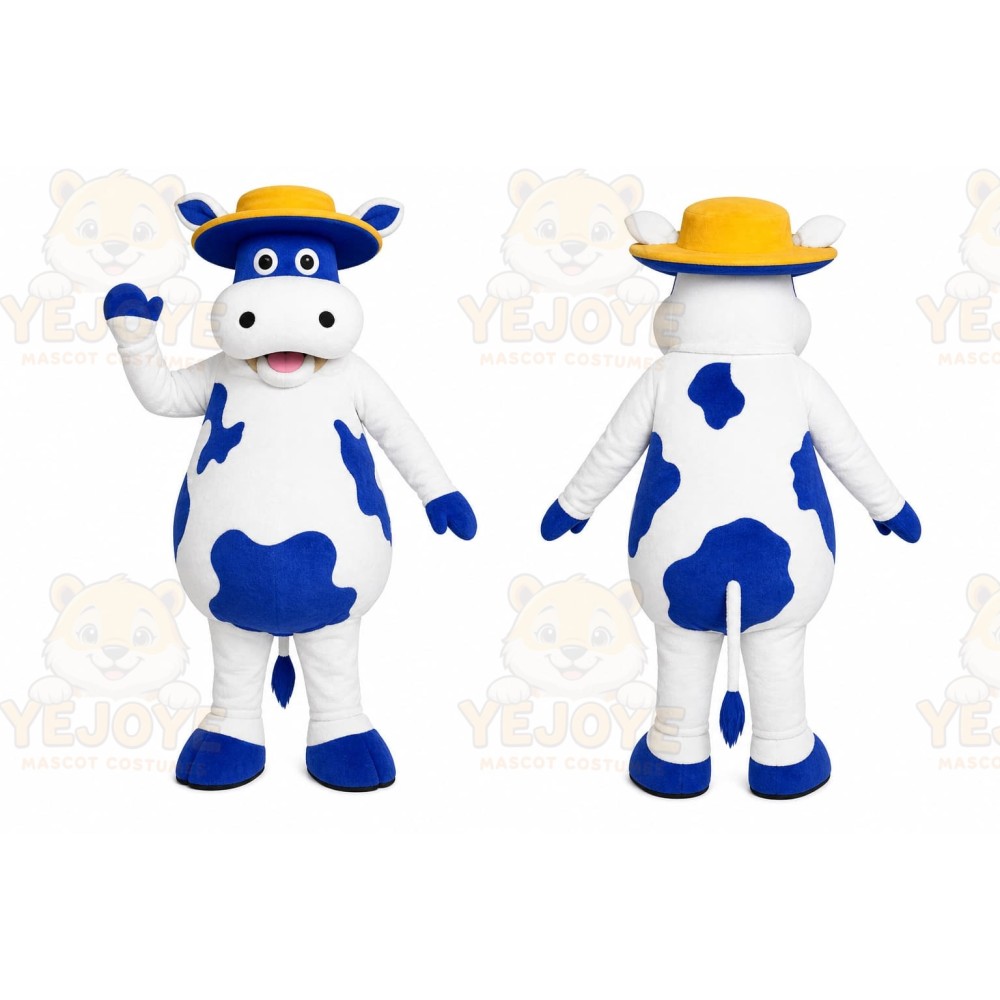 White Cow Mascot Costume with Custom Logo