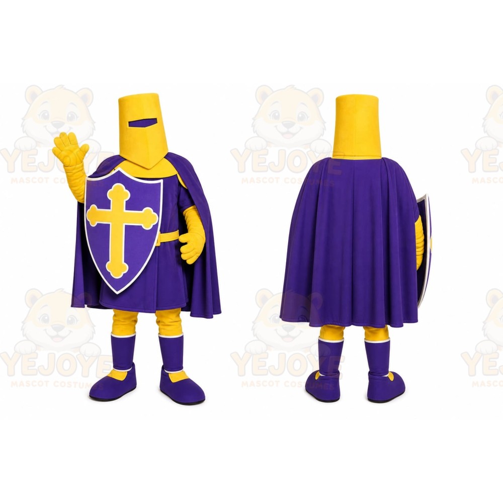 Purple Knight Mascot Costume with Custom Logo