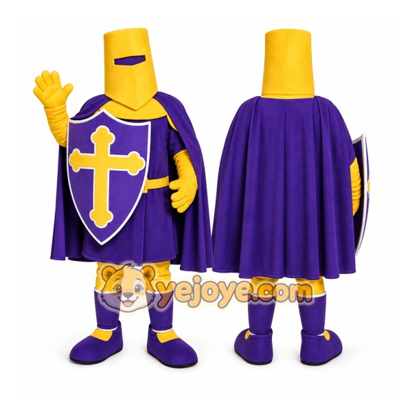 Purple Knight Mascot Costume with Custom Logo