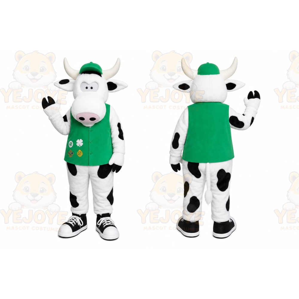 White Cow Mascot Costume with Custom Logo