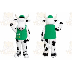 White Cow Mascot Costume with Custom Logo