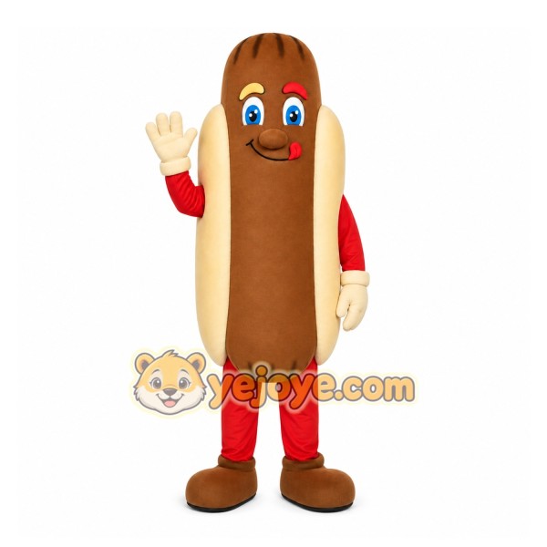 Brown Hotdog Mascot Costume with Custom Logo