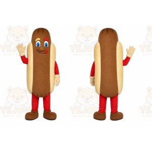 Brown Hotdog Mascot Costume with Custom Logo