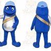Blue Alien Mascot Costume with Custom Logo
