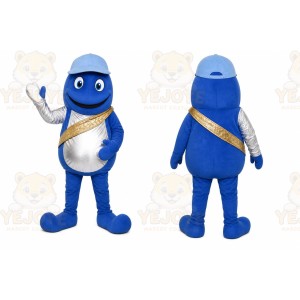 Blue Alien Mascot Costume with Custom Logo