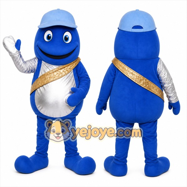 Blue Alien Mascot Costume with Custom Logo