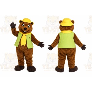 Brown Bear Mascot Costume with Custom Logo