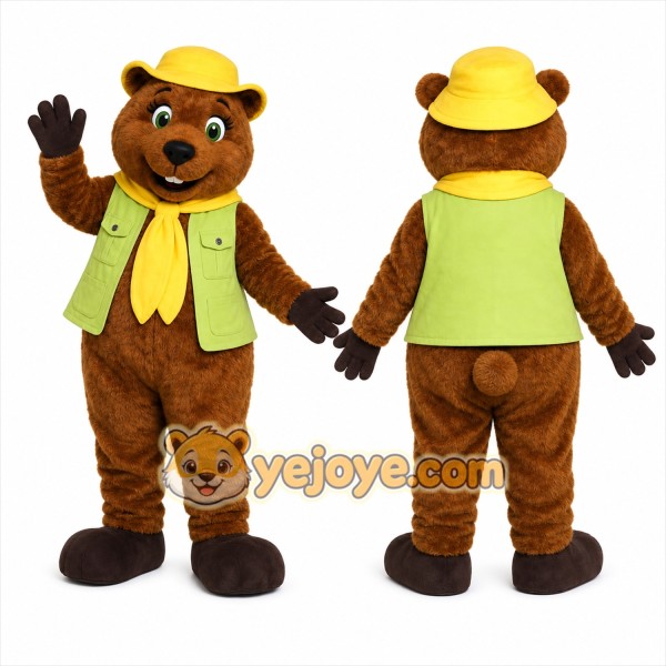 Brown Bear Mascot Costume with Custom Logo