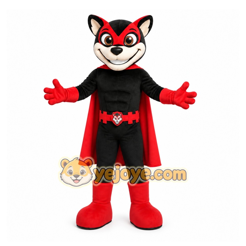 Black Superhero Mascot Costume with Custom Logo Black Superhero Mascot Costume with Custom Logo