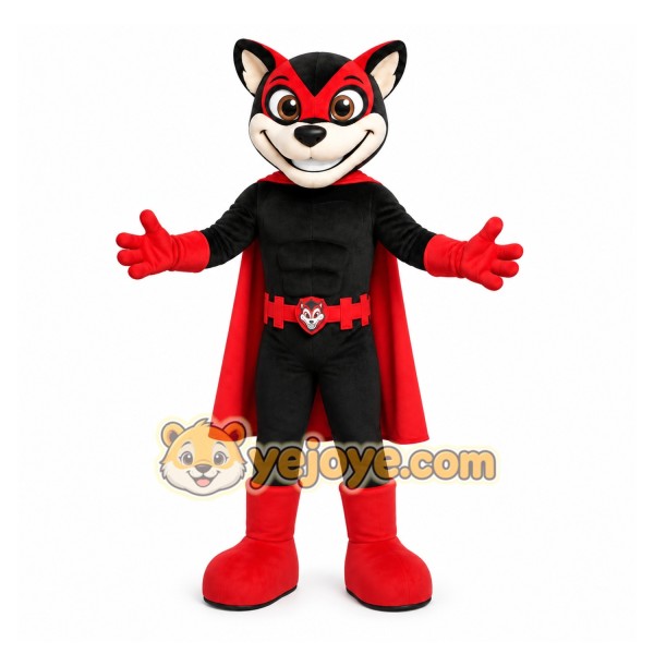 Black Superhero Mascot Costume with Custom Logo