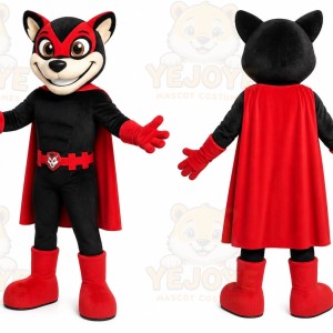 Black Superhero Mascot Costume with Custom Logo