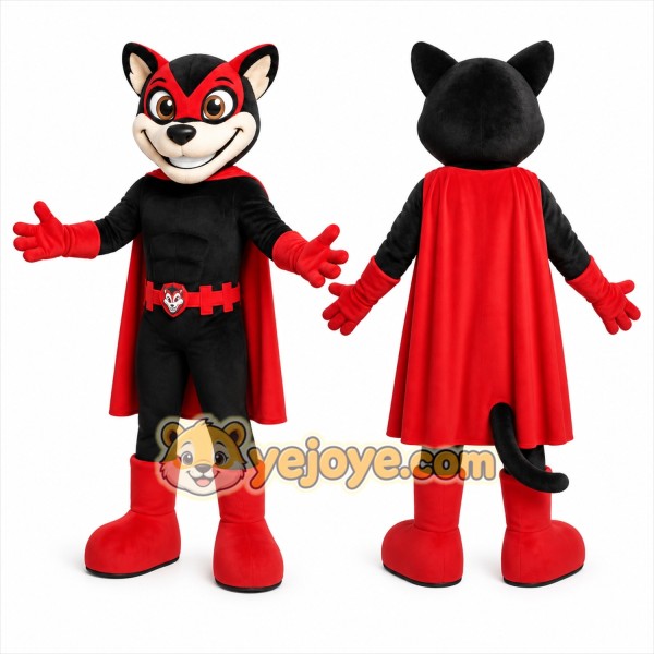 Black Superhero Mascot Costume with Custom Logo