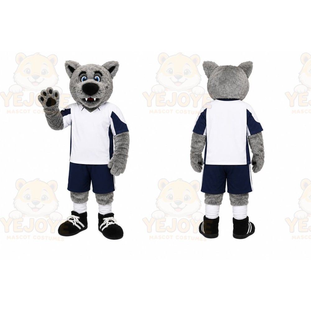 Gray Wolf Mascot Costume with Custom Logo