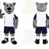 Gray Wolf Mascot Costume with Custom Logo