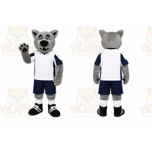 Gray Wolf Mascot Costume with Custom Logo