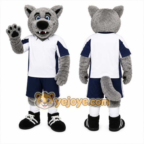 Gray Wolf Mascot Costume with Custom Logo