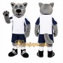 Gray Wolf Mascot Costume with Custom Logo