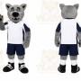 Gray Wolf Mascot Costume with Custom Logo