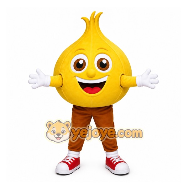 Yellow Onion Mascot Costume with Custom Logo