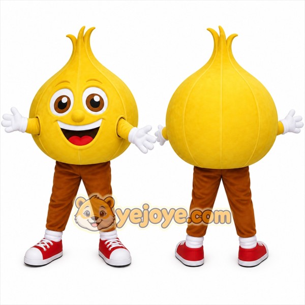Yellow Onion Mascot Costume with Custom Logo