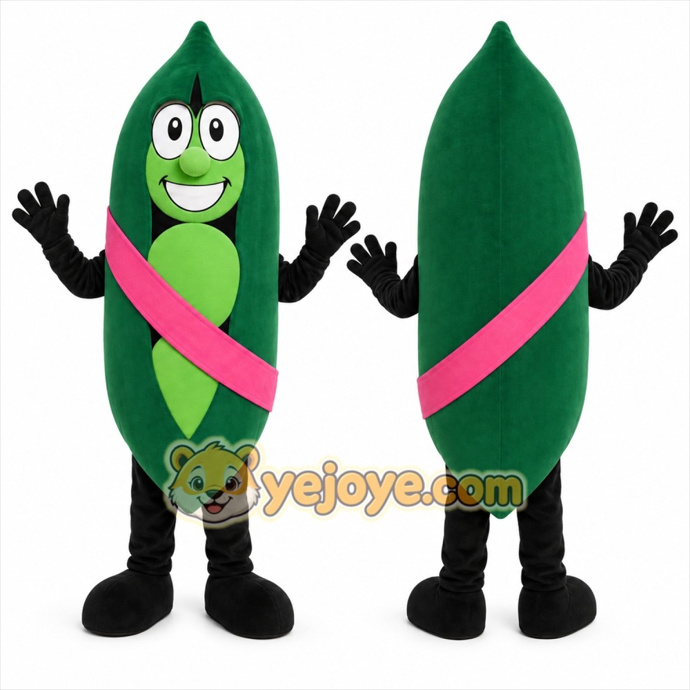Green Pea Pod Mascot Costume with Custom Logo Green Pea Pod Mascot Costume with Custom Logo