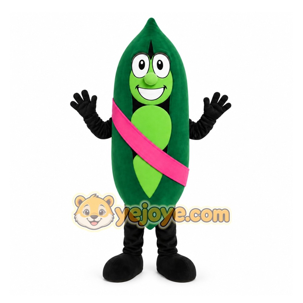 Green Pea Pod Mascot Costume with Custom Logo Green Pea Pod Mascot Costume with Custom Logo