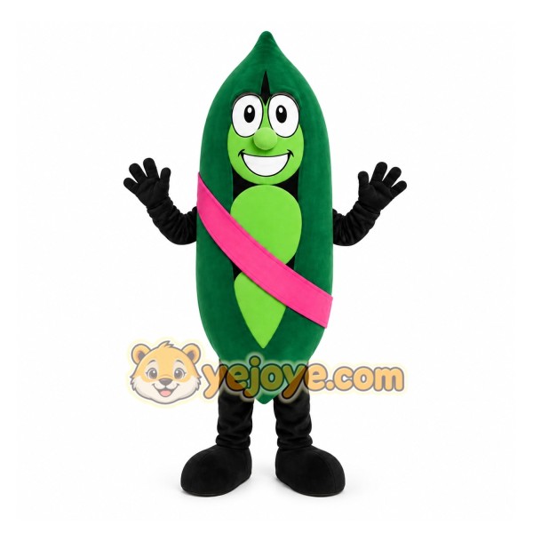 Green Pea Pod Mascot Costume with Custom Logo
