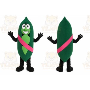 Green Pea Pod Mascot Costume with Custom Logo