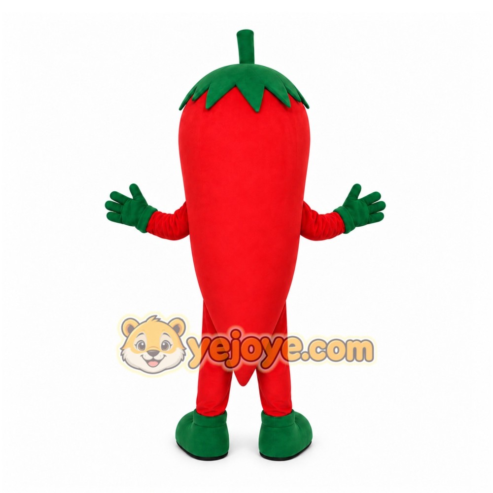 Red Chili Pepper Mascot Costume with Custom Logo Red Chili Pepper Mascot Costume with Custom Logo