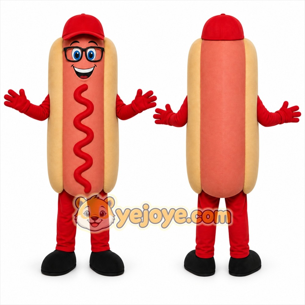 Red Hotdog Mascot Costume with Custom Logo Red Hotdog Mascot Costume with Custom Logo