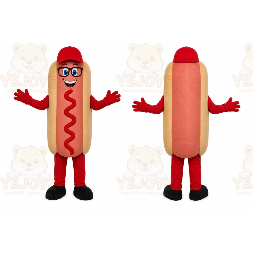 Red Hotdog Mascot Costume with Custom Logo