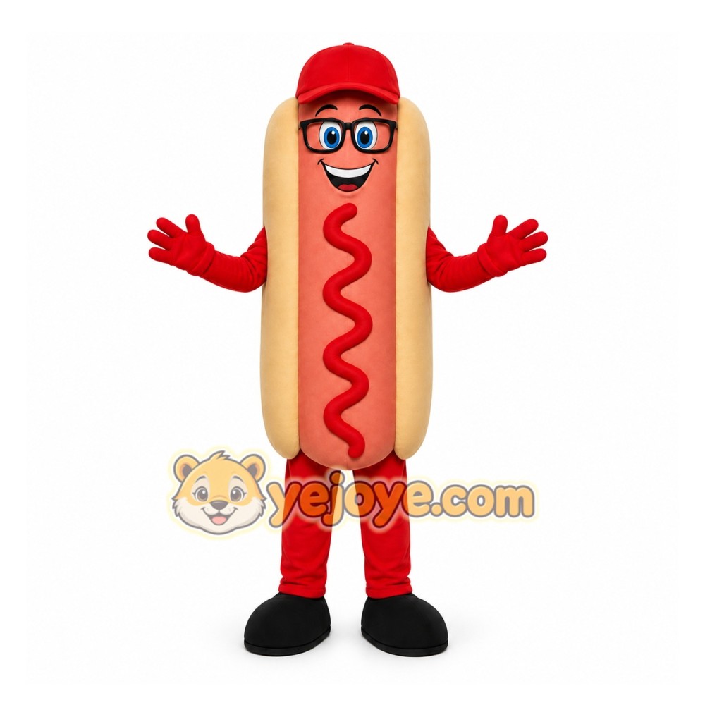 Red Hotdog Mascot Costume with Custom Logo Red Hotdog Mascot Costume with Custom Logo