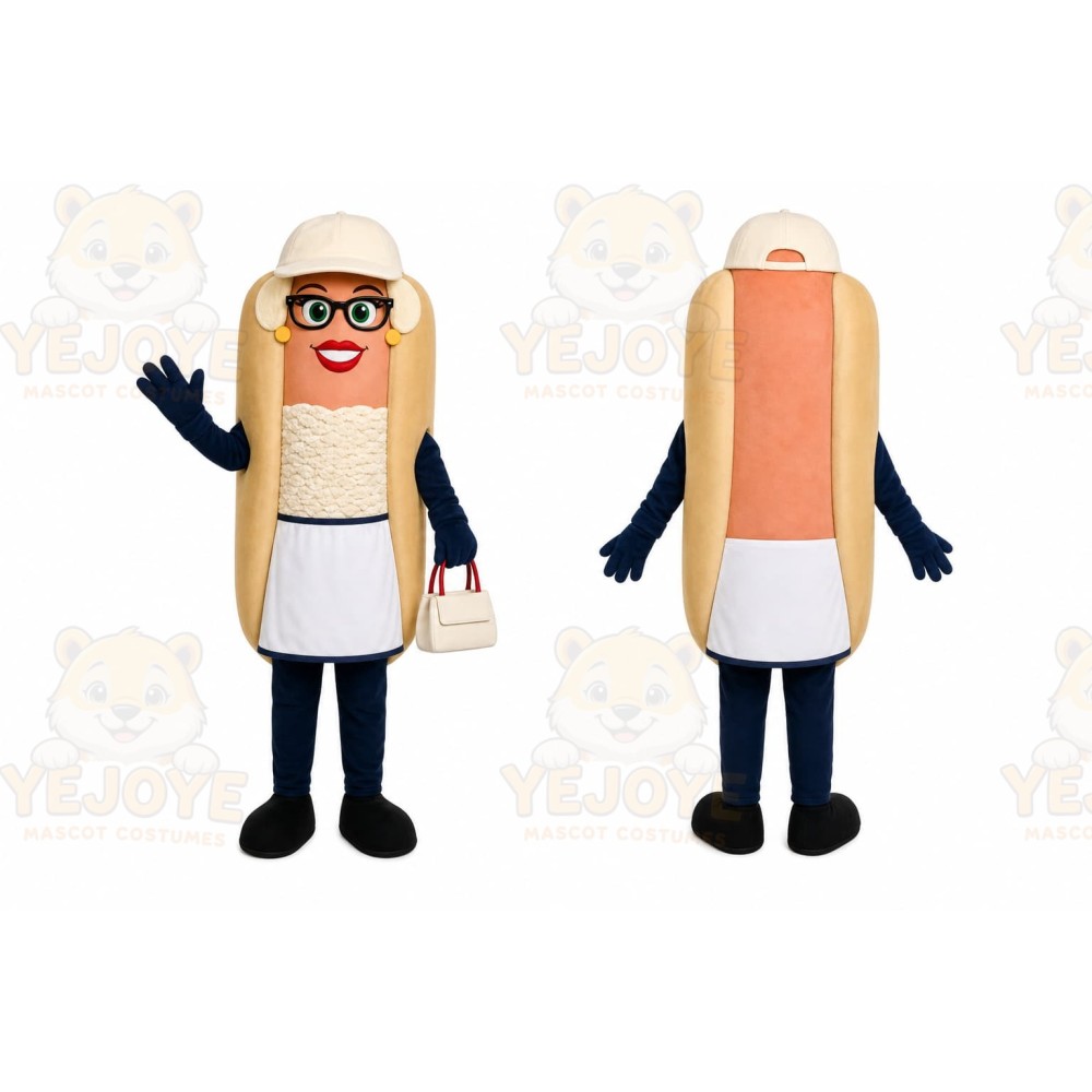 Beige Hotdog Mascot Costume with Custom Logo