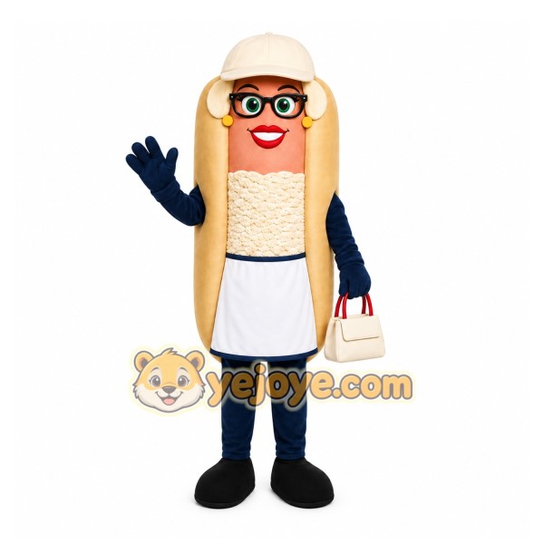 Beige Hotdog Mascot Costume with Custom Logo